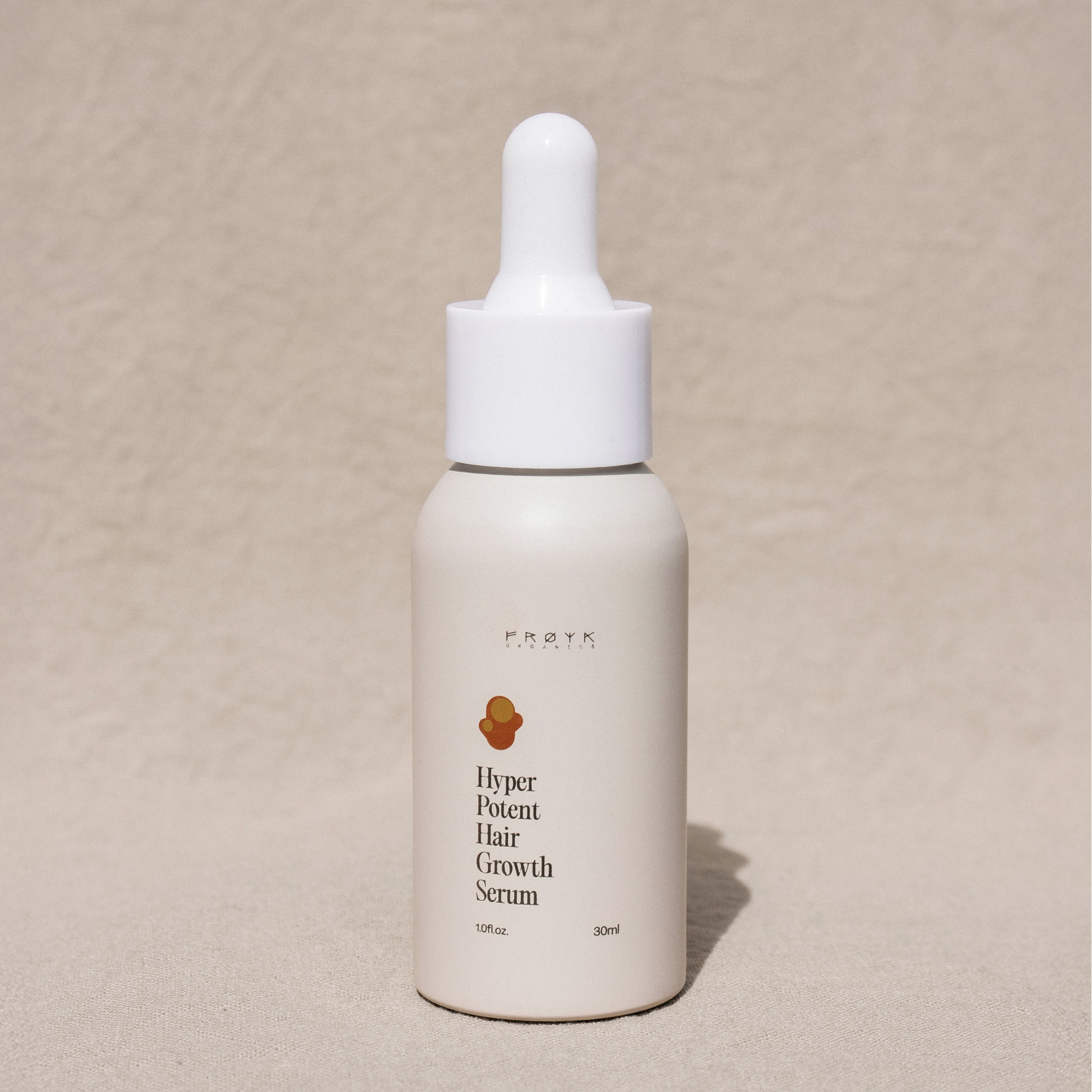 Frøya Organics Hyper Potent Hair Growth Serum in glass jar with lid – concentrated hair serum front view