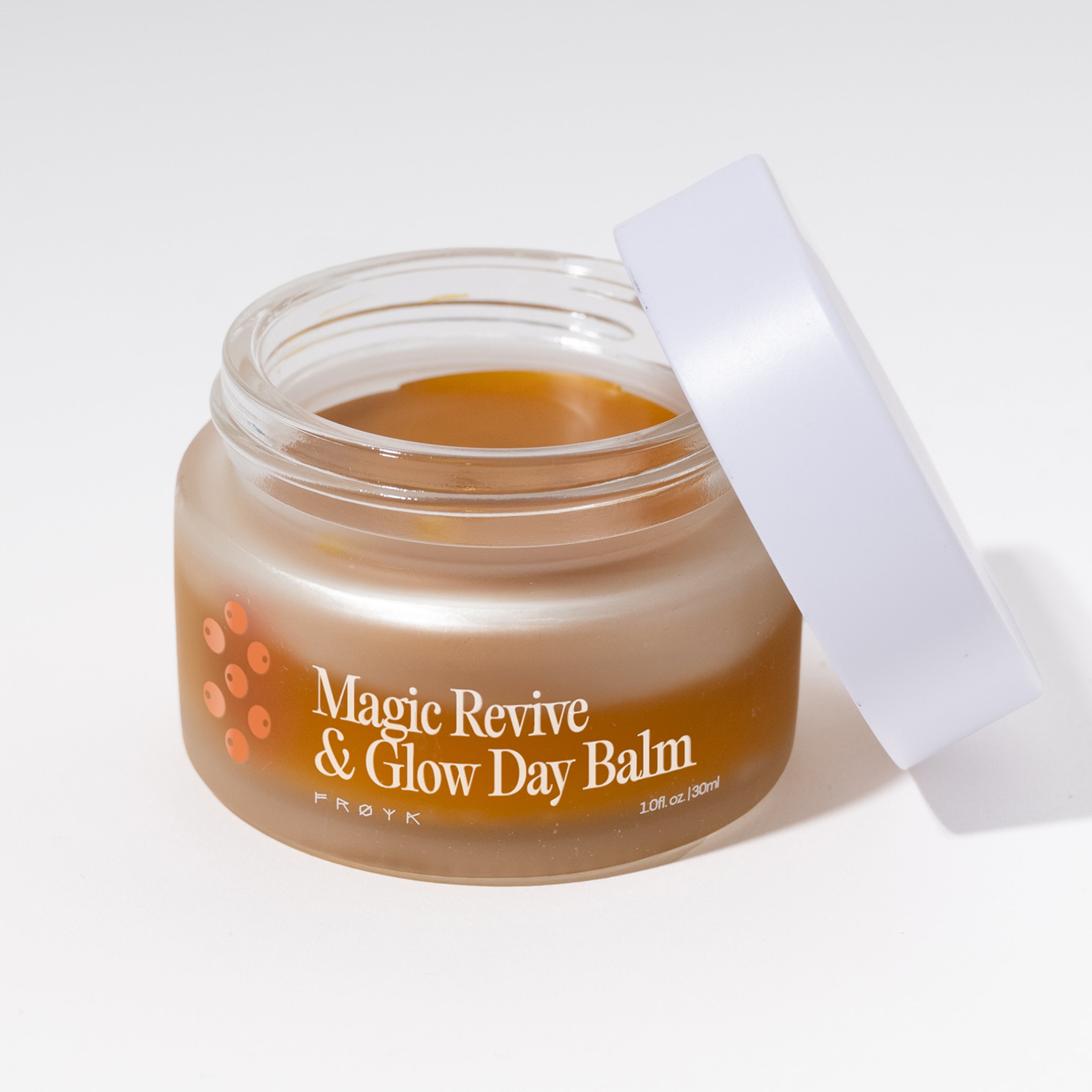 Frøya Organics Magic Revive & Glow Day Balm in glass jar with lid – organic day balm front view