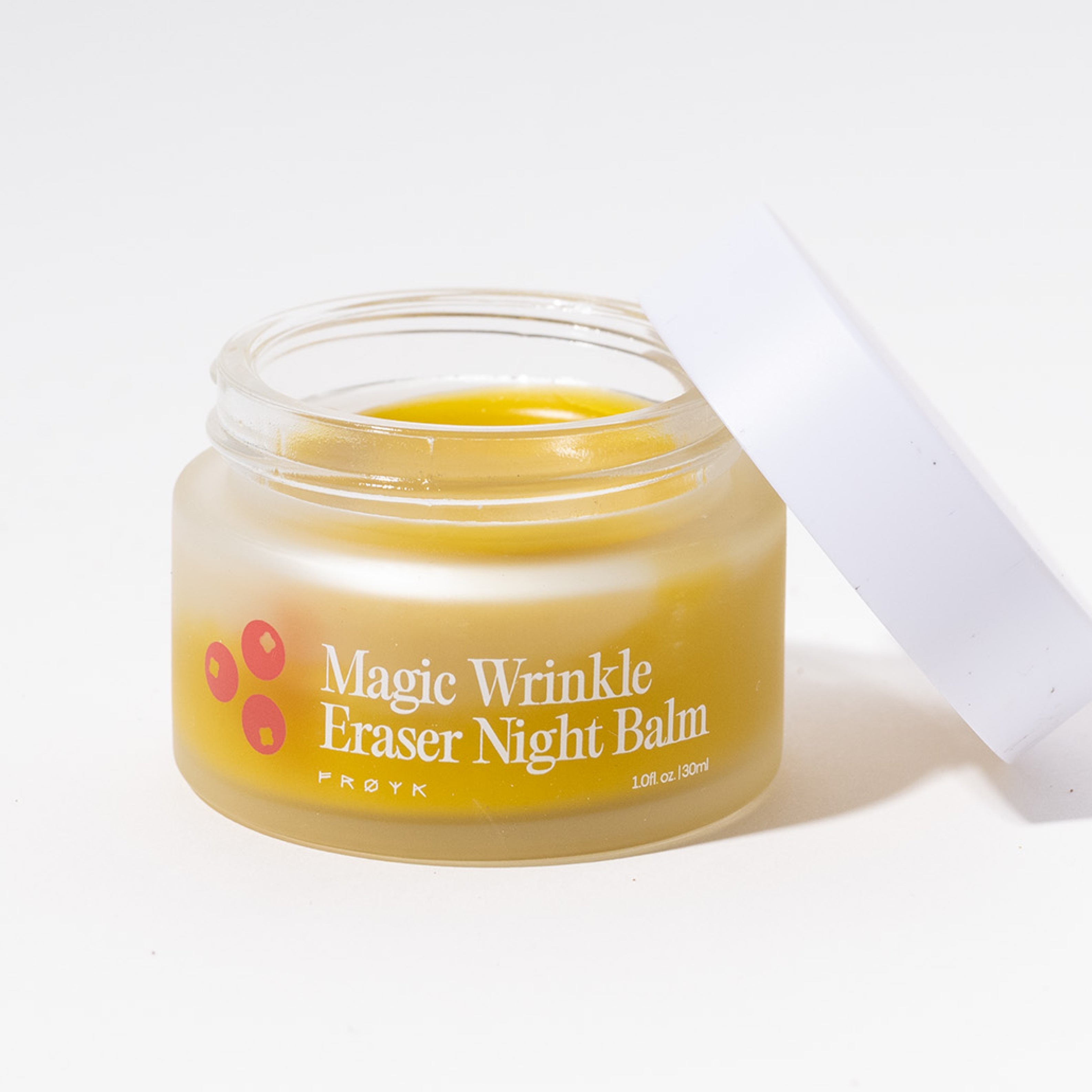 Frøya Organics Magic Wrinkle Eraser Night Balm in glass jar with lid – organic night balm front view