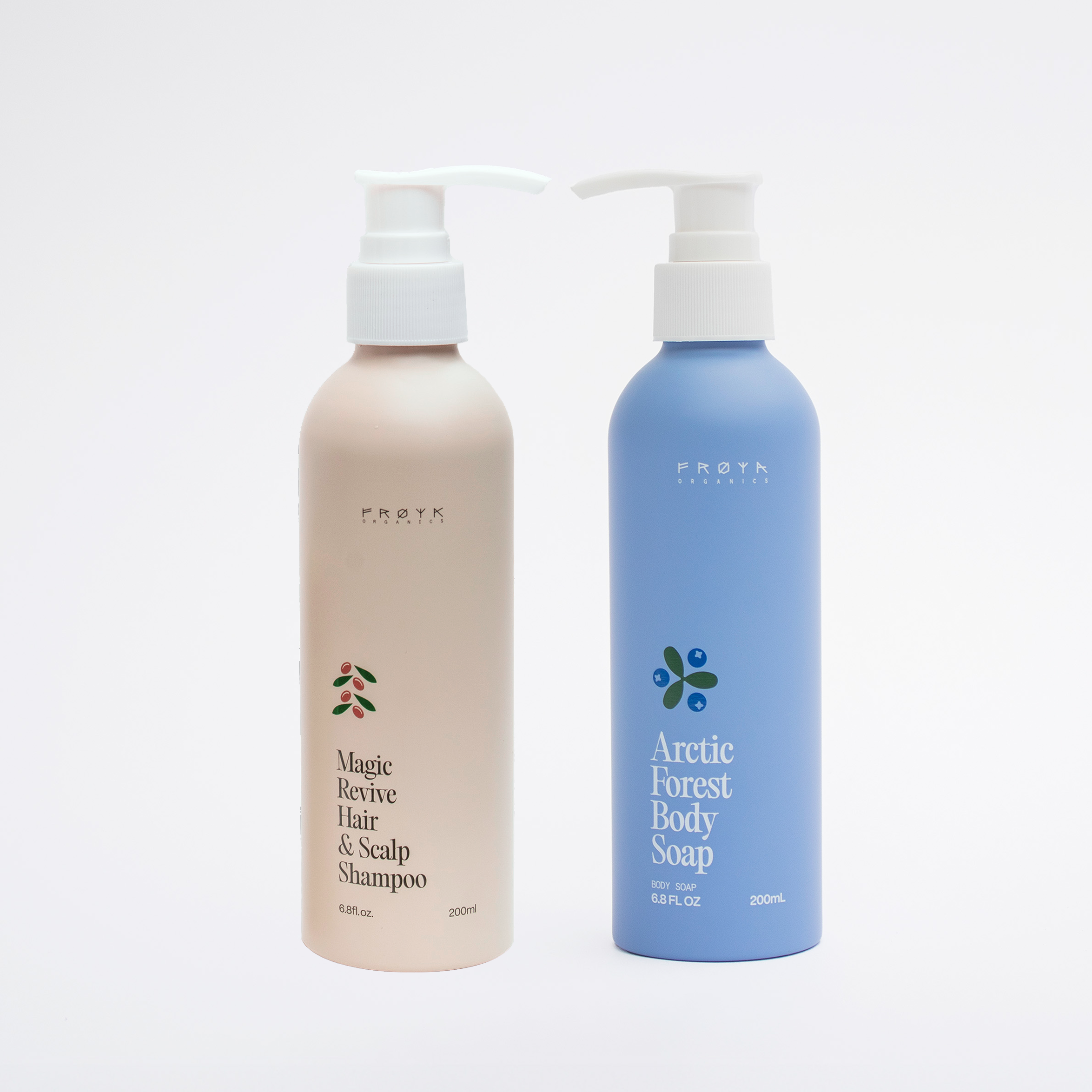 Frøya Complete System for Mature Hair & Body shampoo and body soap bottles