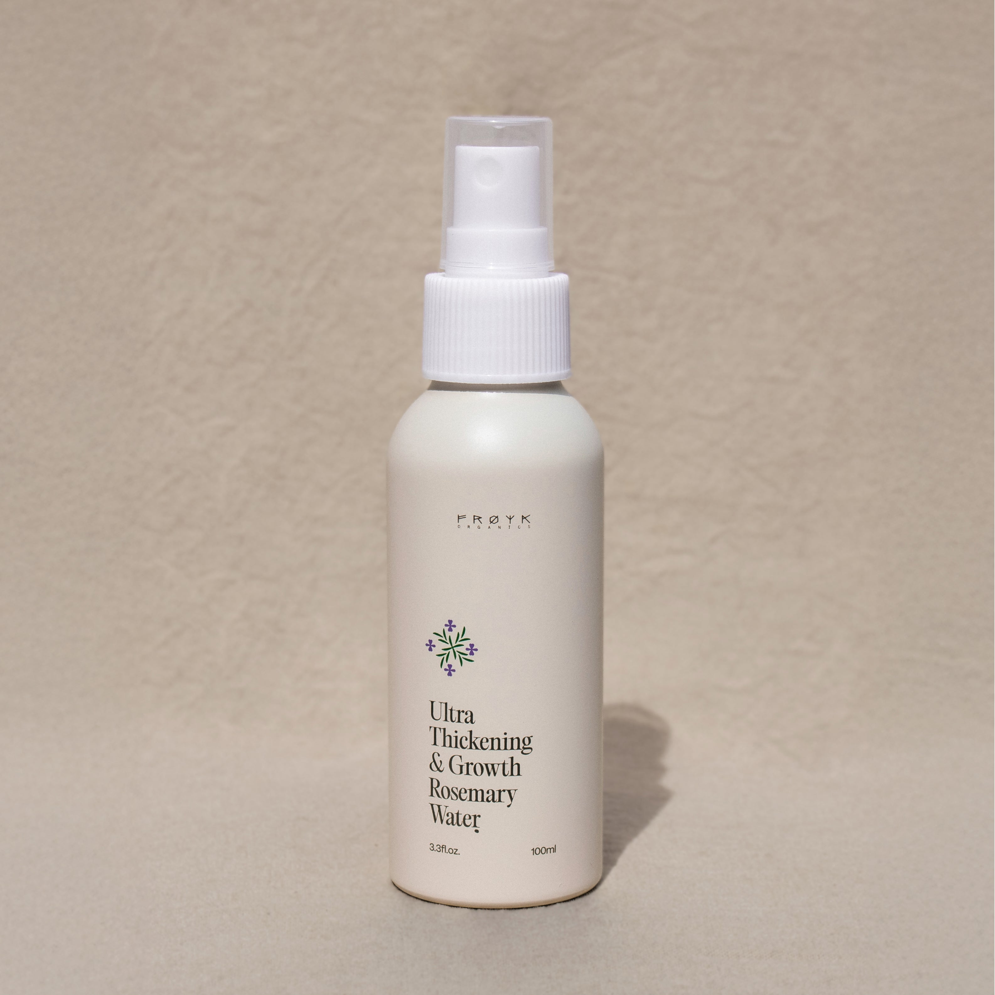 Frøya Organics Ultra Thickening Rosemary Water in glass jar with lid – thickening hair spray front view